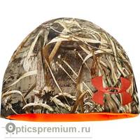 Шапка флисовая двухсторонняя Under Armour, камуфляж Realtree Max-5 / оранжевая
